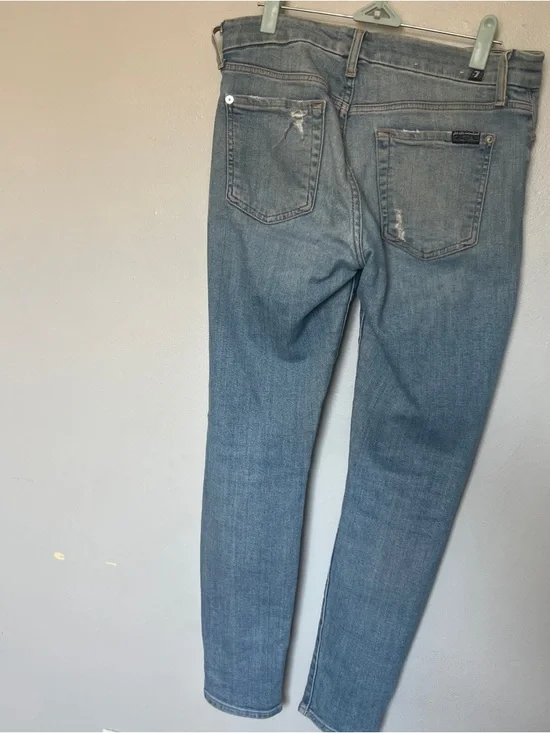 7 For All Mankind Light Blue Distressed Skinny Jeans - Picture 5 of 11